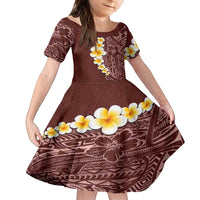 Oxblood Tropical Plumeria With Galaxy Polynesian Art Family Matching Puletasi and Hawaiian Shirt LT14 Daughter's Dress Oxblood - Polynesian Pride