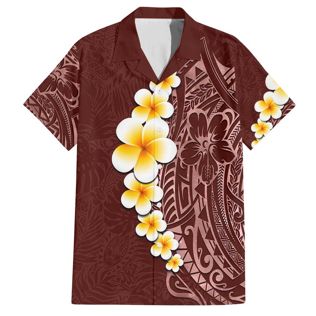 Oxblood Tropical Plumeria With Galaxy Polynesian Art Family Matching Tank Maxi Dress and Hawaiian Shirt LT14 Dad's Shirt - Short Sleeve Oxblood - Polynesian Pride