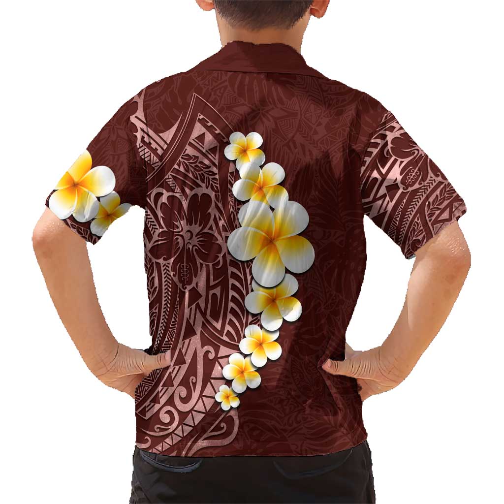 Oxblood Tropical Plumeria With Galaxy Polynesian Art Kid Hawaiian Shirt