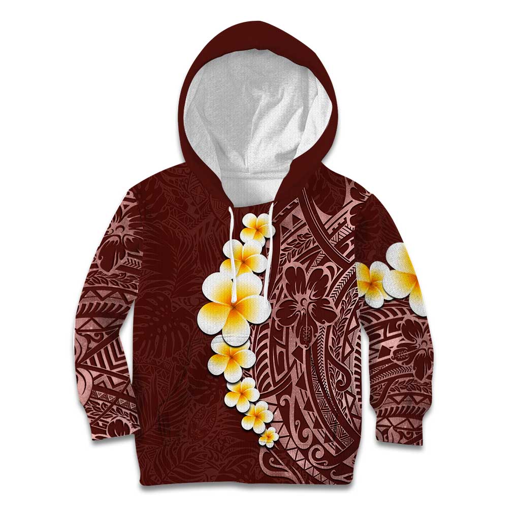 Oxblood Tropical Plumeria With Galaxy Polynesian Art Kid Hoodie LT14 Hoodie Oxblood - Polynesian Pride