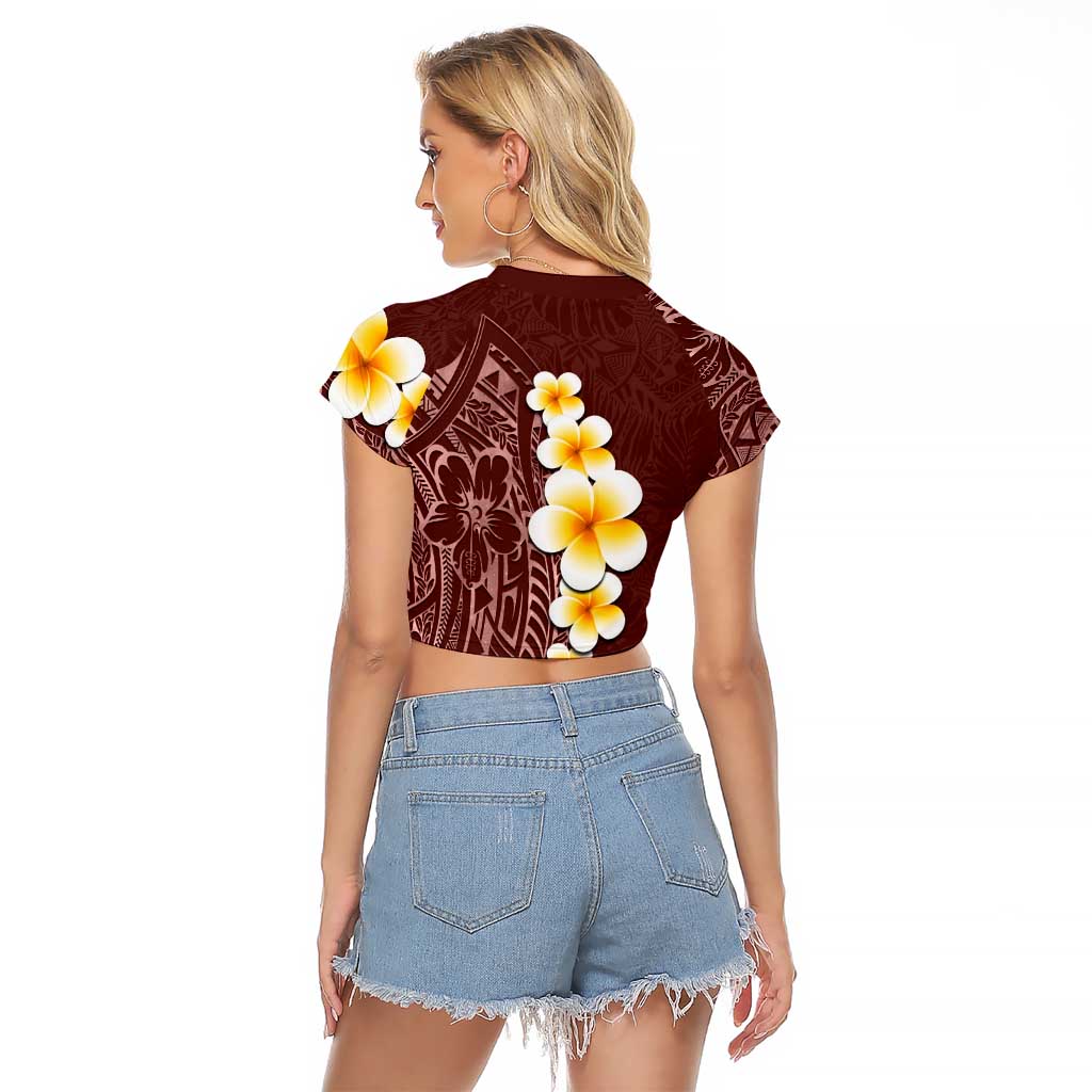 Oxblood Tropical Plumeria With Galaxy Polynesian Art Raglan Cropped T Shirt