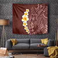 Oxblood Tropical Plumeria With Galaxy Polynesian Art Tapestry