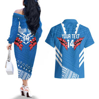 Custom Toa Samoa Rugby Couples Matching Off The Shoulder Long Sleeve Dress and Hawaiian Shirt Samoan Siva Tau Uso Aso Uma LT14 - Polynesian Pride
