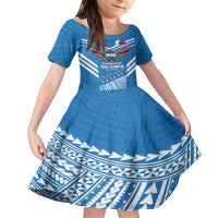 Custom Toa Samoa Rugby Family Matching Long Sleeve Bodycon Dress and Hawaiian Shirt Samoan Siva Tau Uso Aso Uma LT14 Daughter's Dress Blue - Polynesian Pride
