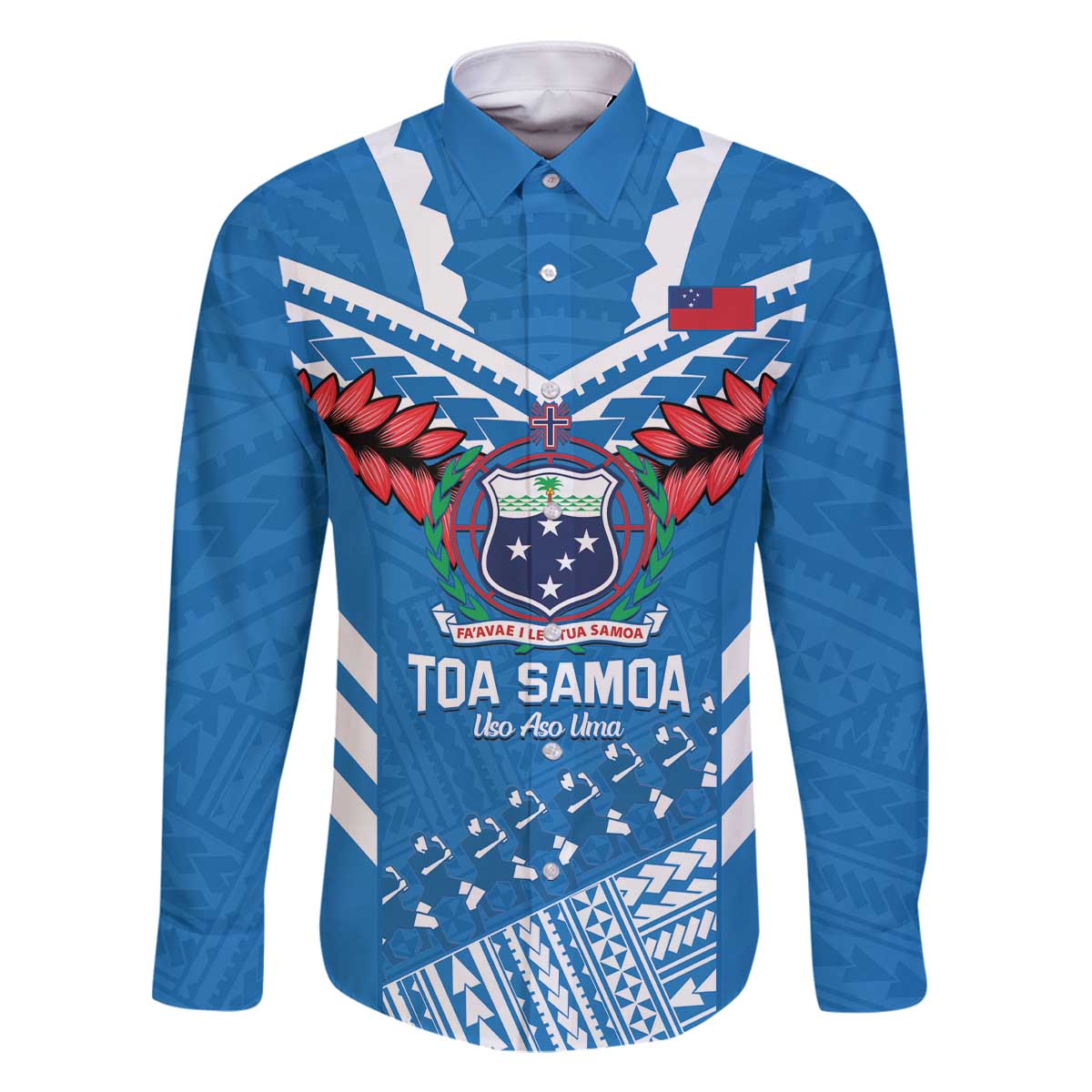 Custom Toa Samoa Rugby Family Matching Off The Shoulder Long Sleeve Dress and Hawaiian Shirt Samoan Siva Tau Uso Aso Uma LT14 Dad's Shirt - Long Sleeve Blue - Polynesian Pride