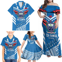 Custom Toa Samoa Rugby Family Matching Off Shoulder Maxi Dress and Hawaiian Shirt Samoan Siva Tau Uso Aso Uma LT14 - Polynesian Pride