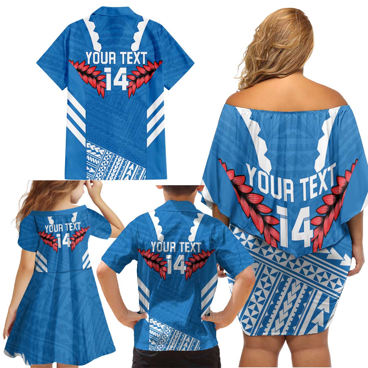 Custom Toa Samoa Rugby Family Matching Off Shoulder Short Dress and Hawaiian Shirt Samoan Siva Tau Uso Aso Uma LT14 - Polynesian Pride