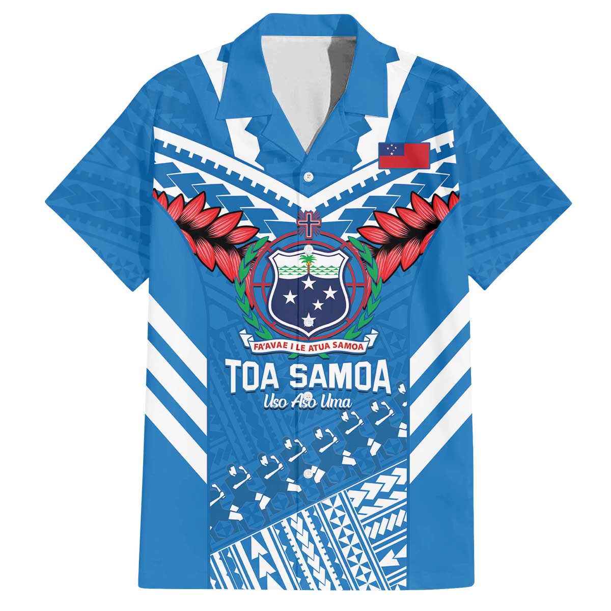 Custom Toa Samoa Rugby Family Matching Off Shoulder Short Dress and Hawaiian Shirt Samoan Siva Tau Uso Aso Uma LT14 Dad's Shirt - Short Sleeve Blue - Polynesian Pride