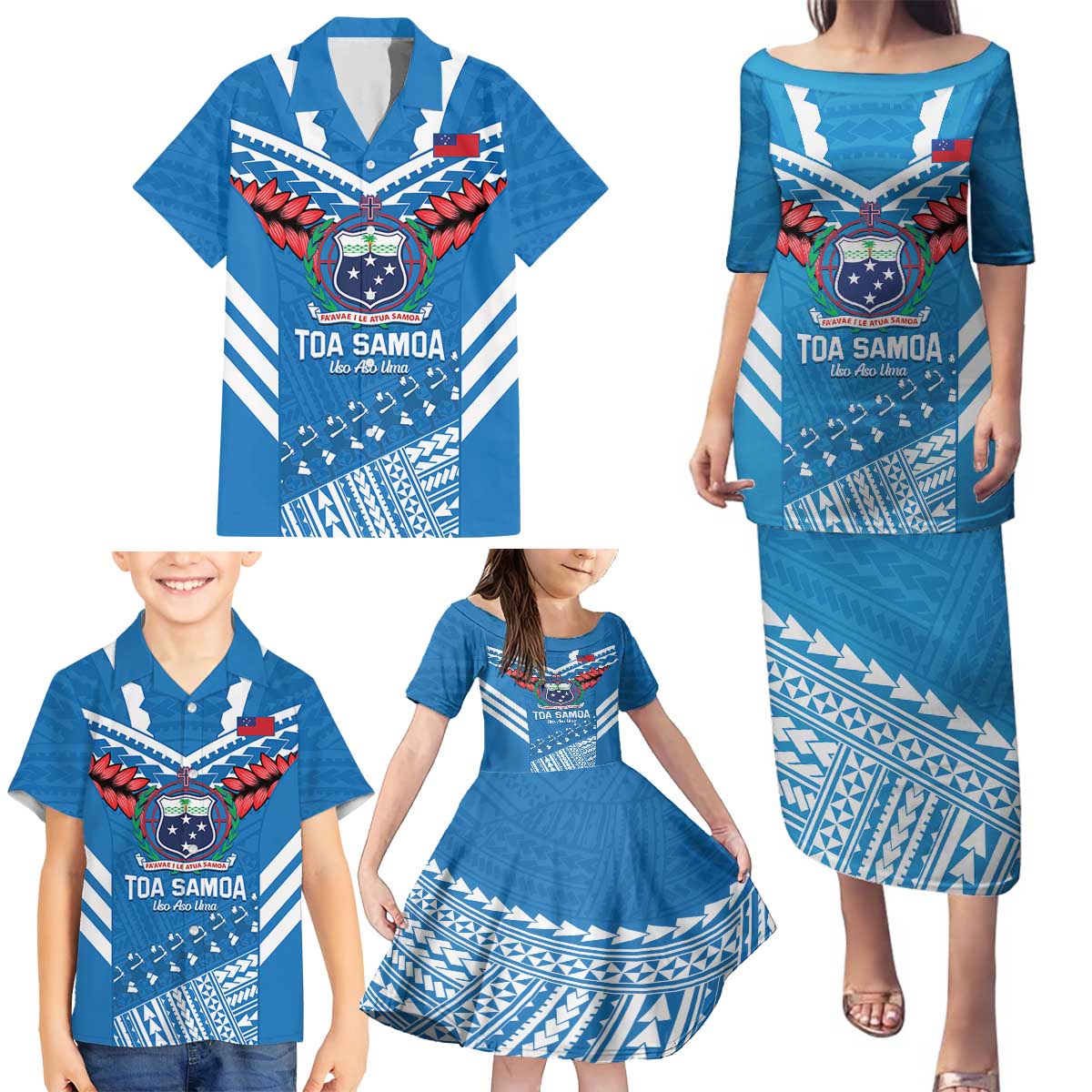 Custom Toa Samoa Rugby Family Matching Puletasi and Hawaiian Shirt Samoan Siva Tau Uso Aso Uma LT14 - Polynesian Pride