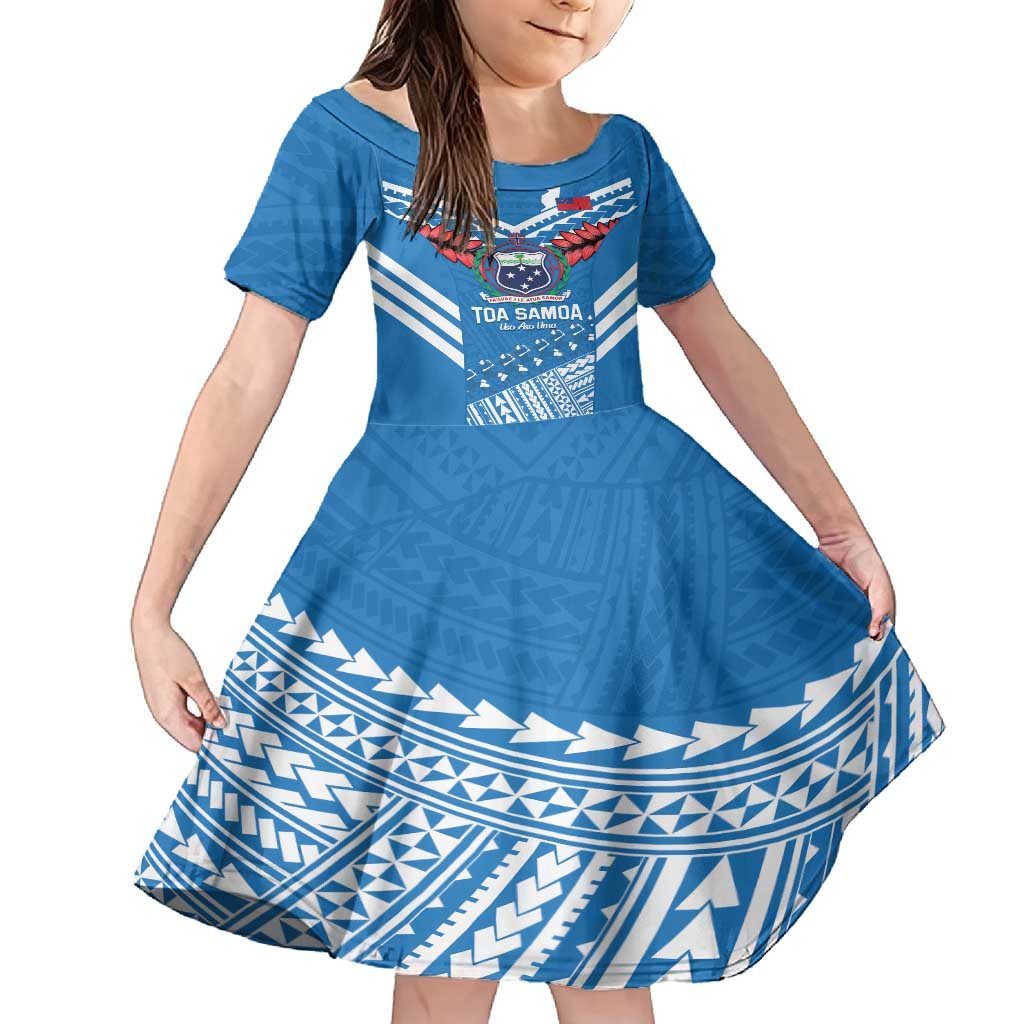 Custom Toa Samoa Rugby Family Matching Summer Maxi Dress and Hawaiian Shirt Samoan Siva Tau Uso Aso Uma LT14 Daughter's Dress Blue - Polynesian Pride