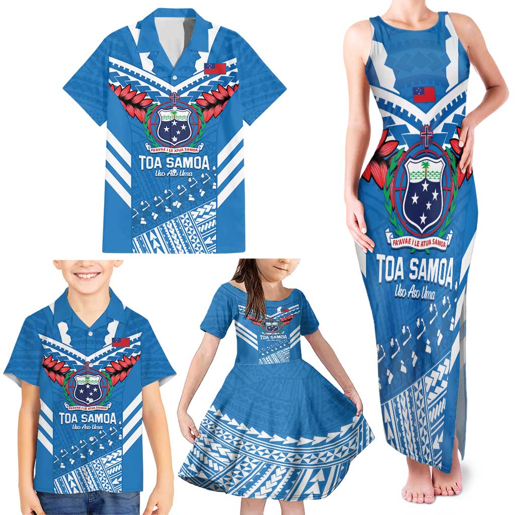 Custom Toa Samoa Rugby Family Matching Tank Maxi Dress and Hawaiian Shirt Samoan Siva Tau Uso Aso Uma LT14 - Polynesian Pride
