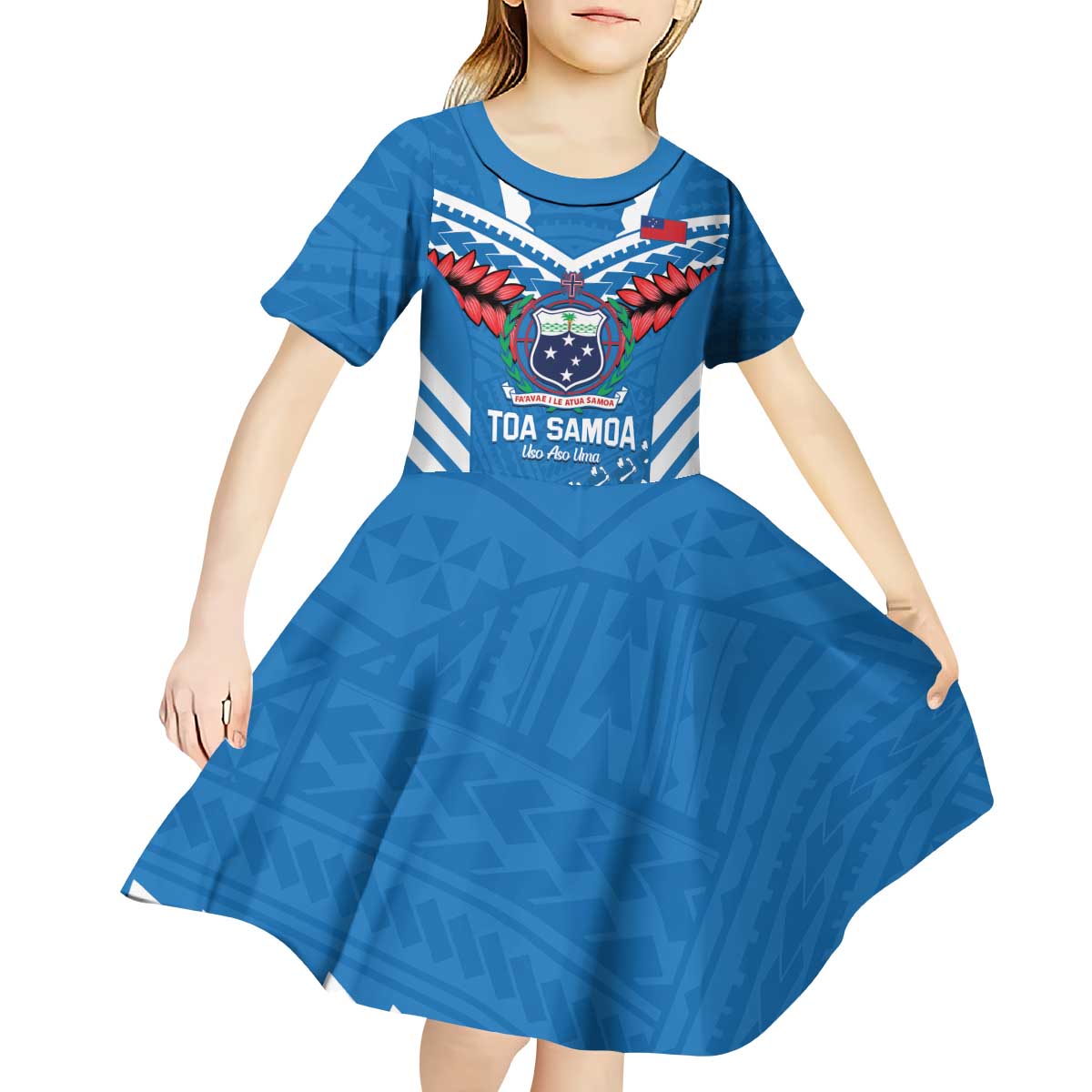 Custom Toa Samoa Rugby Kid Short Sleeve Dress Samoan Siva Tau Uso Aso Uma