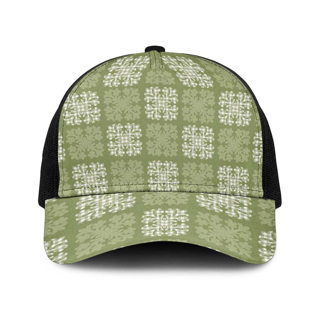 Vesuvian Green Palaka Quilt Hawaii Baseball Net Cap Traditional Hawaii-plaid Pattern - Polynesian Pride