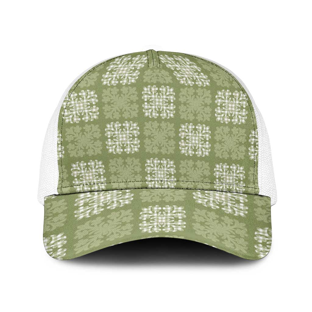 Vesuvian Green Palaka Quilt Hawaii Baseball Net Cap Traditional Hawaii-plaid Pattern - Polynesian Pride
