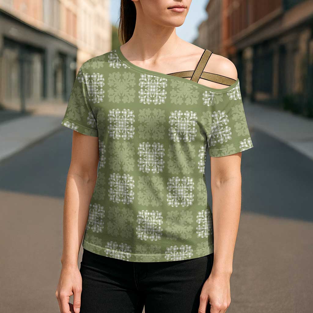 Vesuvian Green Palaka Quilt Hawaii Cross Shoulder Shirt Traditional Hawaii-plaid Pattern - Polynesian Pride