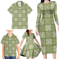 Vesuvian Green Palaka Quilt Hawaii Family Matching Long Sleeve Bodycon Dress and Hawaiian Shirt Traditional Hawaii-plaid Pattern LT14 - Polynesian Pride