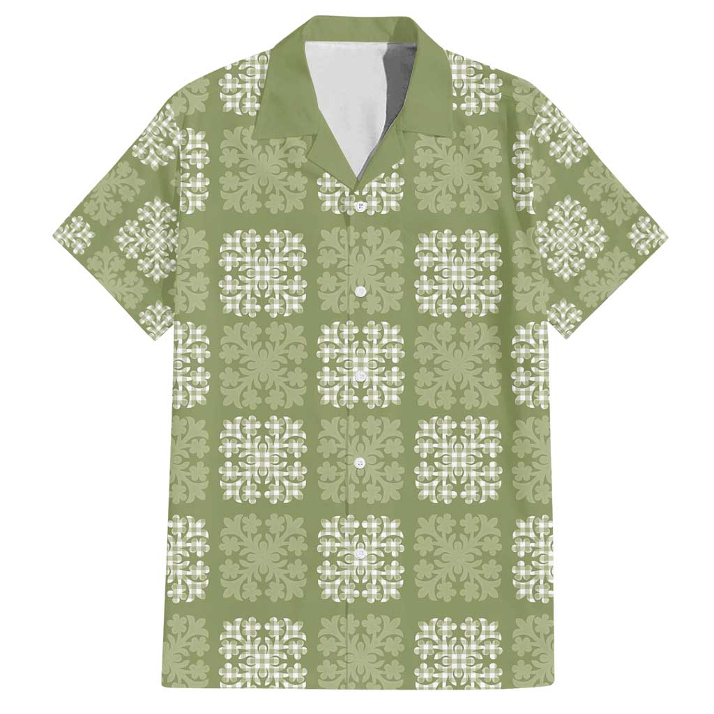 Vesuvian Green Palaka Quilt Hawaii Family Matching Long Sleeve Bodycon Dress and Hawaiian Shirt Traditional Hawaii-plaid Pattern LT14 Dad's Shirt - Short Sleeve Vesuvian Green - Polynesian Pride