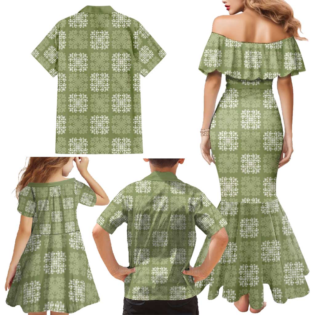 Vesuvian Green Palaka Quilt Hawaii Family Matching Mermaid Dress and Hawaiian Shirt Traditional Hawaii-plaid Pattern LT14 - Polynesian Pride