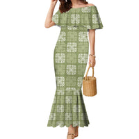 Vesuvian Green Palaka Quilt Hawaii Family Matching Mermaid Dress and Hawaiian Shirt Traditional Hawaii-plaid Pattern LT14 Mom's Dress Vesuvian Green - Polynesian Pride