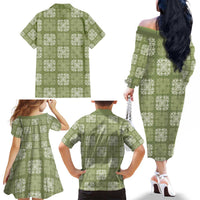 Vesuvian Green Palaka Quilt Hawaii Family Matching Off The Shoulder Long Sleeve Dress and Hawaiian Shirt Traditional Hawaii-plaid Pattern LT14 - Polynesian Pride