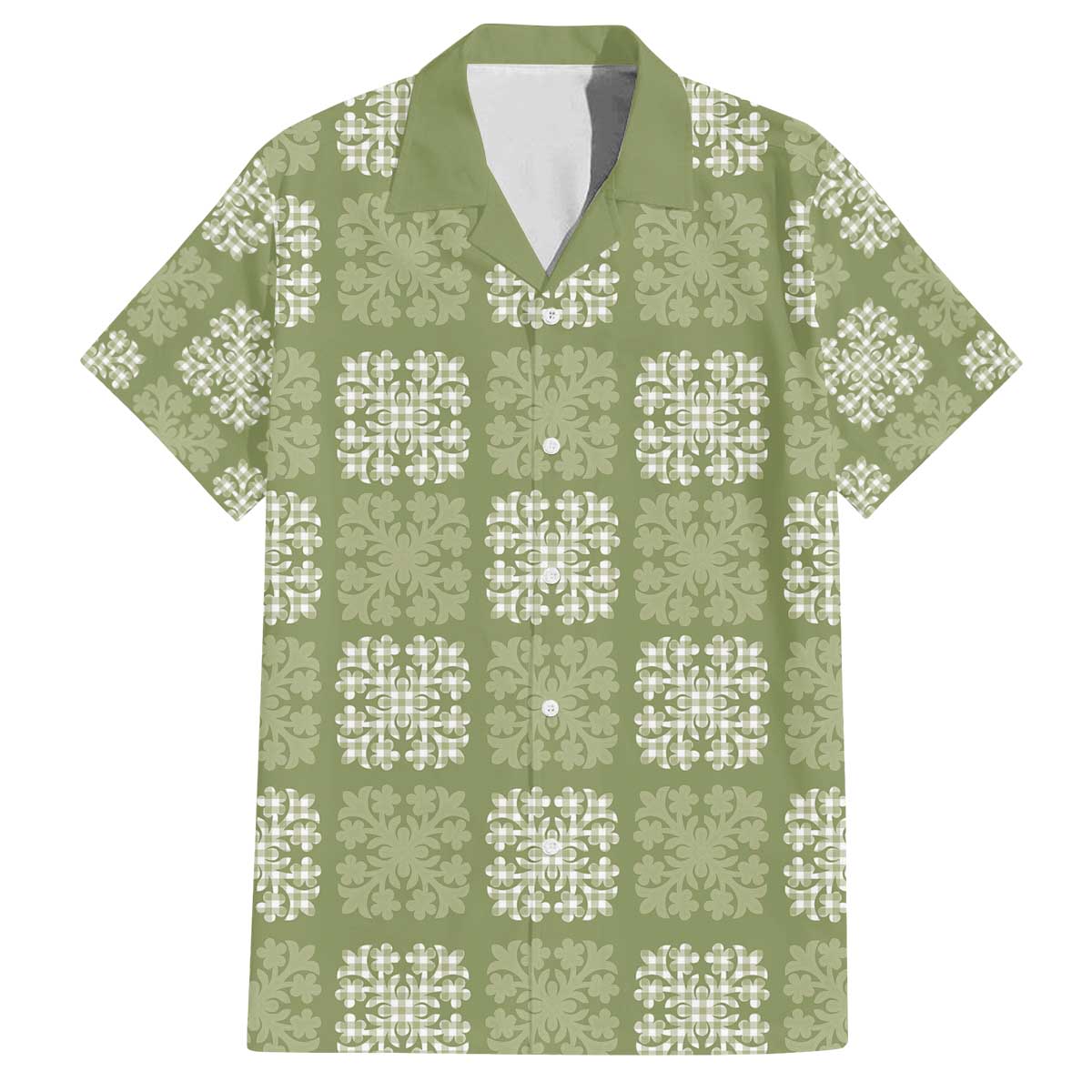 Vesuvian Green Palaka Quilt Hawaii Family Matching Off The Shoulder Long Sleeve Dress and Hawaiian Shirt Traditional Hawaii-plaid Pattern LT14 Dad's Shirt - Short Sleeve Vesuvian Green - Polynesian Pride