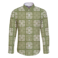 Vesuvian Green Palaka Quilt Hawaii Family Matching Off The Shoulder Long Sleeve Dress and Hawaiian Shirt Traditional Hawaii-plaid Pattern LT14 Dad's Shirt - Long Sleeve Vesuvian Green - Polynesian Pride