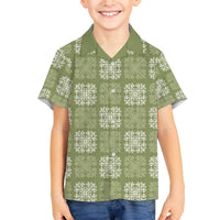 Vesuvian Green Palaka Quilt Hawaii Family Matching Off The Shoulder Long Sleeve Dress and Hawaiian Shirt Traditional Hawaii-plaid Pattern LT14 Son's Shirt Vesuvian Green - Polynesian Pride