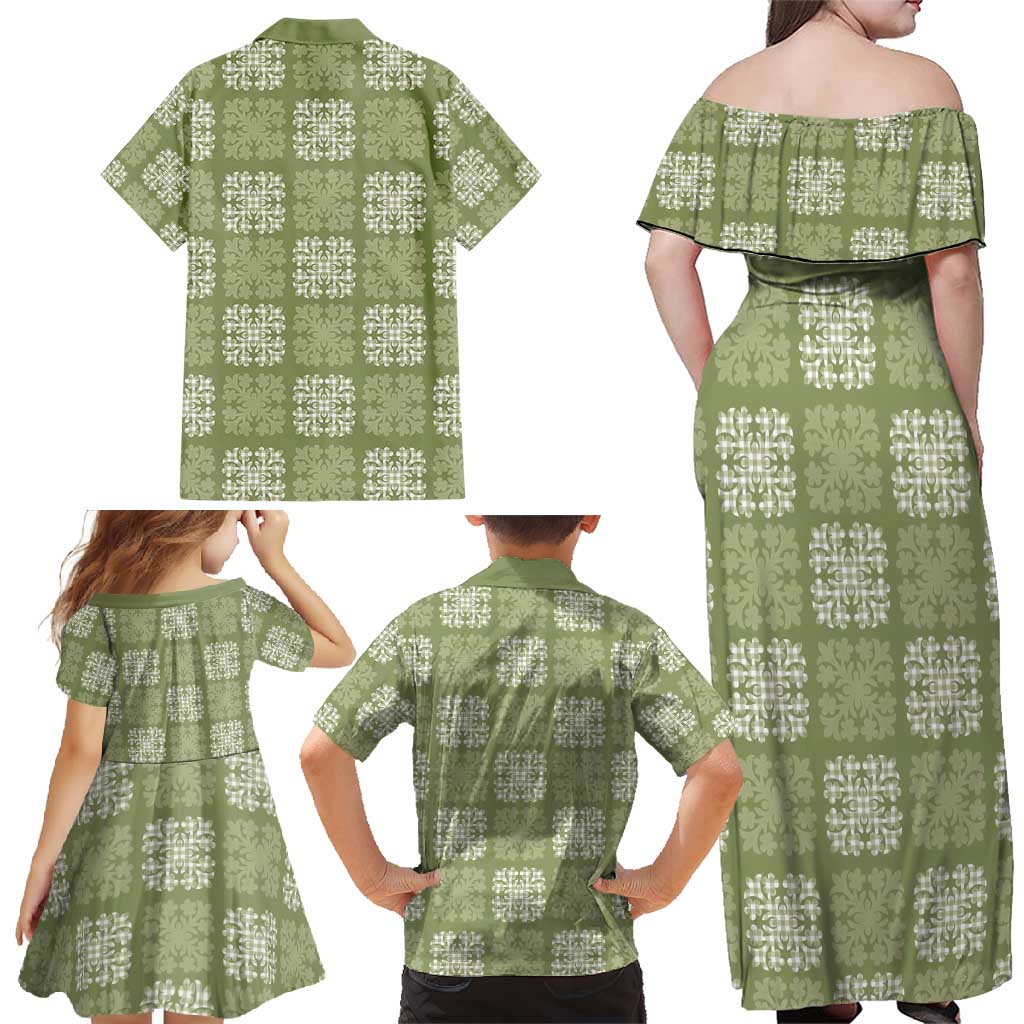 Vesuvian Green Palaka Quilt Hawaii Family Matching Off Shoulder Maxi Dress and Hawaiian Shirt Traditional Hawaii-plaid Pattern LT14 - Polynesian Pride