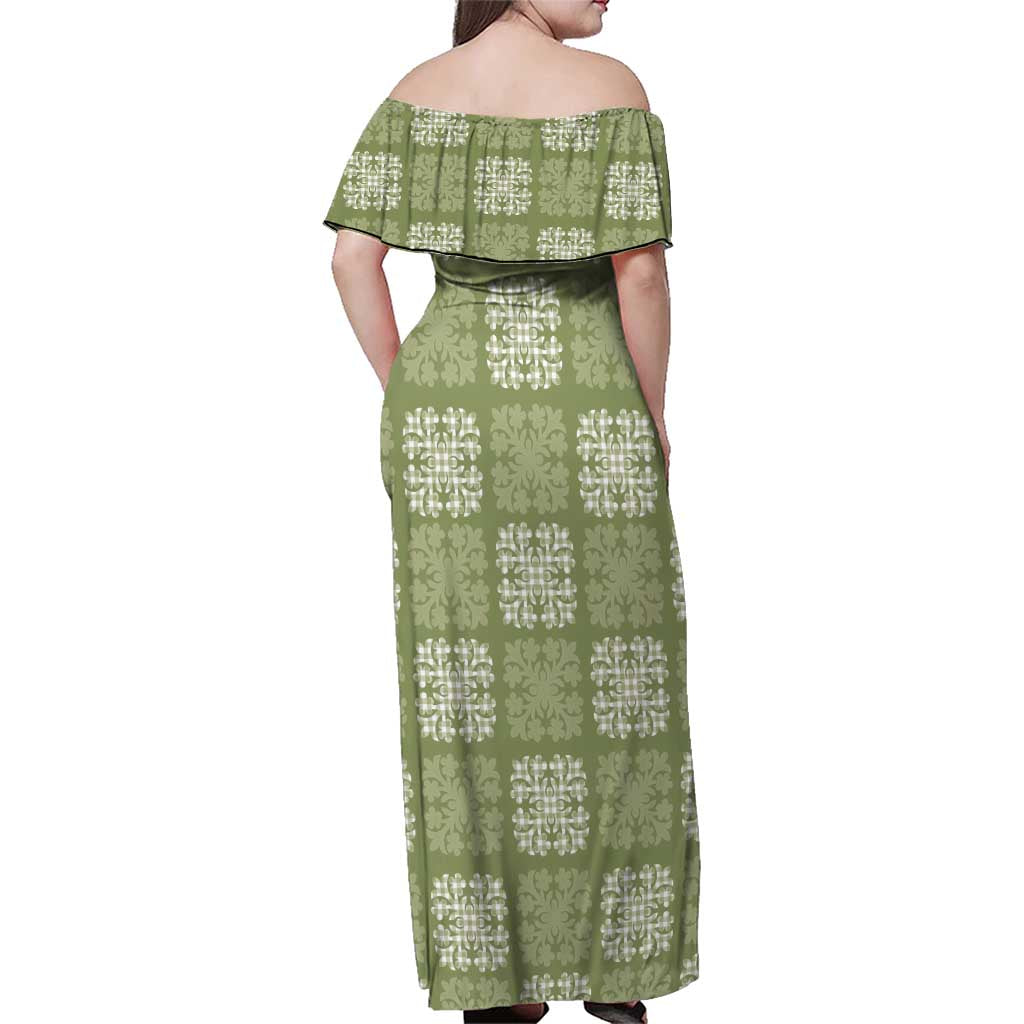Vesuvian Green Palaka Quilt Hawaii Family Matching Off Shoulder Maxi Dress and Hawaiian Shirt Traditional Hawaii-plaid Pattern LT14 - Polynesian Pride