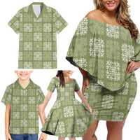 Vesuvian Green Palaka Quilt Hawaii Family Matching Off Shoulder Short Dress and Hawaiian Shirt Traditional Hawaii-plaid Pattern LT14 - Polynesian Pride