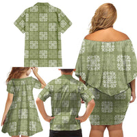 Vesuvian Green Palaka Quilt Hawaii Family Matching Off Shoulder Short Dress and Hawaiian Shirt Traditional Hawaii-plaid Pattern LT14 - Polynesian Pride