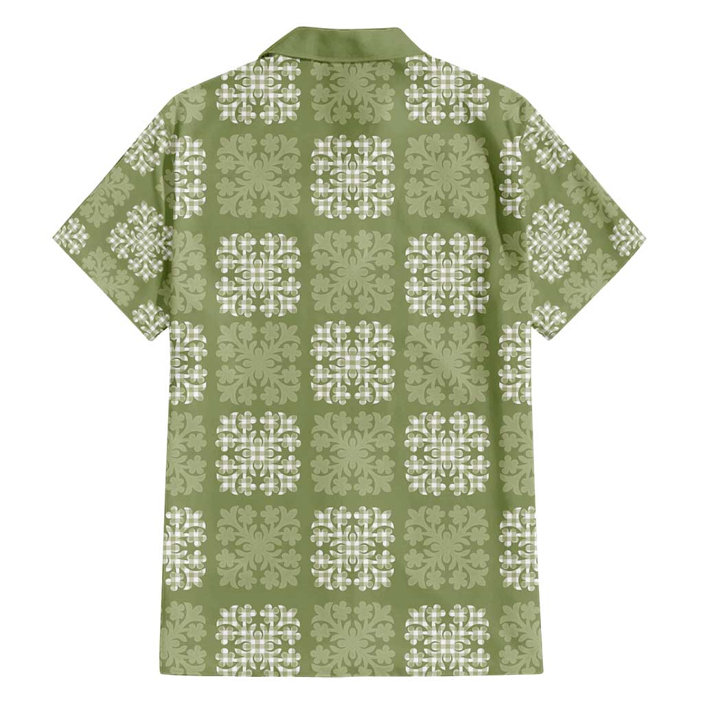 Vesuvian Green Palaka Quilt Hawaii Family Matching Off Shoulder Short Dress and Hawaiian Shirt Traditional Hawaii-plaid Pattern LT14 - Polynesian Pride