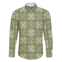 Vesuvian Green Palaka Quilt Hawaii Family Matching Off Shoulder Short Dress and Hawaiian Shirt Traditional Hawaii-plaid Pattern LT14 Dad's Shirt - Long Sleeve Vesuvian Green - Polynesian Pride