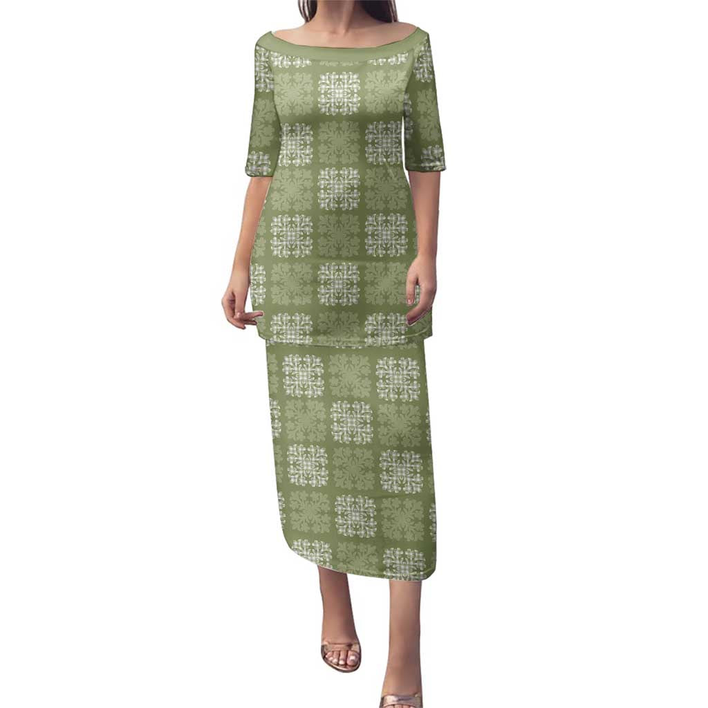 Vesuvian Green Palaka Quilt Hawaii Family Matching Puletasi and Hawaiian Shirt Traditional Hawaii-plaid Pattern - Polynesian Pride