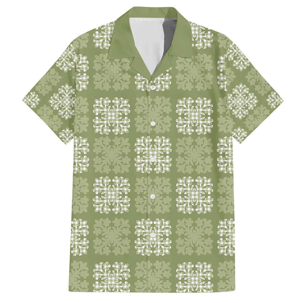 Vesuvian Green Palaka Quilt Hawaii Family Matching Short Sleeve Bodycon Dress and Hawaiian Shirt Traditional Hawaii-plaid Pattern LT14 Dad's Shirt - Short Sleeve Vesuvian Green - Polynesian Pride