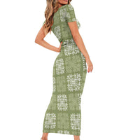 Vesuvian Green Palaka Quilt Hawaii Family Matching Short Sleeve Bodycon Dress and Hawaiian Shirt Traditional Hawaii-plaid Pattern LT14 - Polynesian Pride