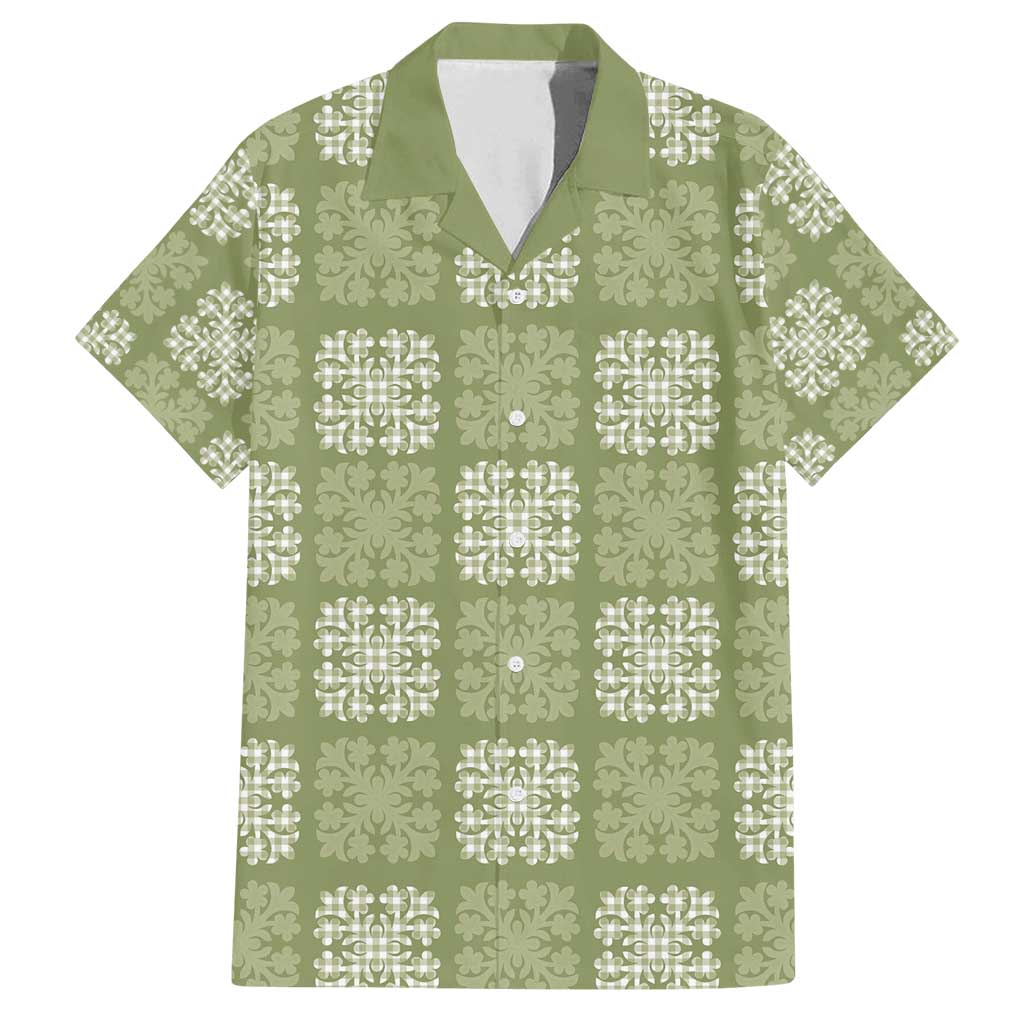 Vesuvian Green Palaka Quilt Hawaii Family Matching Summer Maxi Dress and Hawaiian Shirt Traditional Hawaii-plaid Pattern LT14 Dad's Shirt - Short Sleeve Vesuvian Green - Polynesian Pride