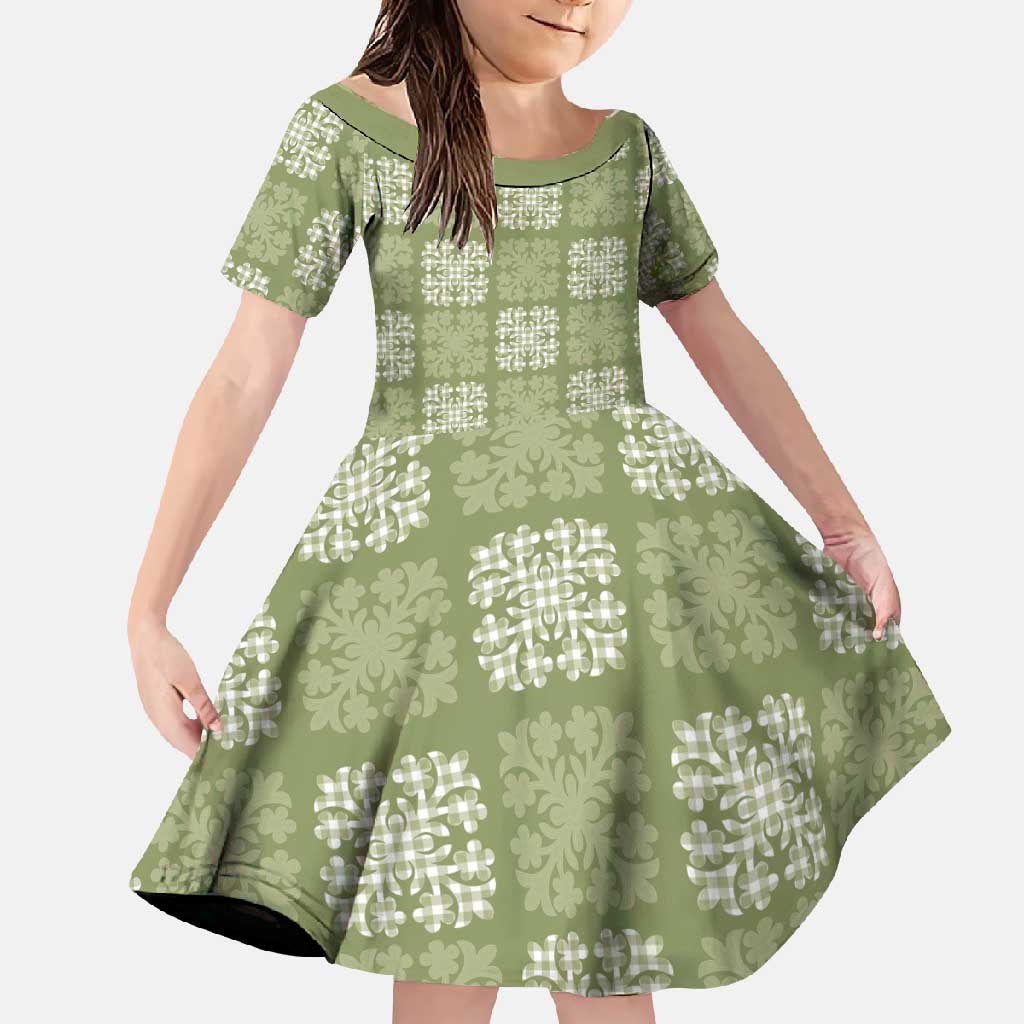 Vesuvian Green Palaka Quilt Hawaii Family Matching Tank Maxi Dress and Hawaiian Shirt Traditional Hawaii-plaid Pattern LT14 Daughter's Dress Vesuvian Green - Polynesian Pride