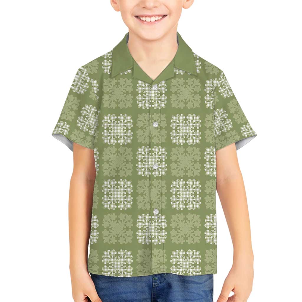 Vesuvian Green Palaka Quilt Hawaii Family Matching Tank Maxi Dress and Hawaiian Shirt Traditional Hawaii-plaid Pattern LT14 Son's Shirt Vesuvian Green - Polynesian Pride