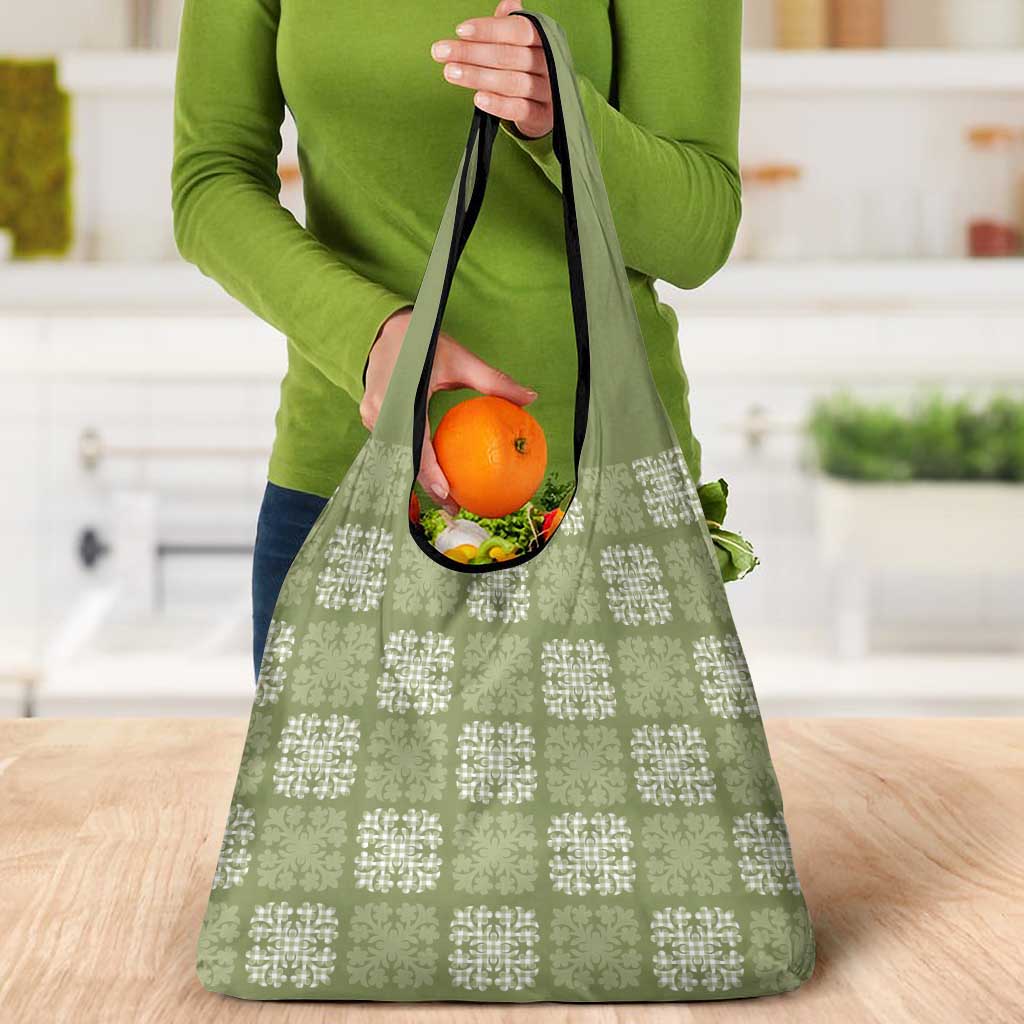 Vesuvian Green Palaka Quilt Hawaii Grocery Bag Traditional Hawaii-plaid Pattern - Polynesian Pride