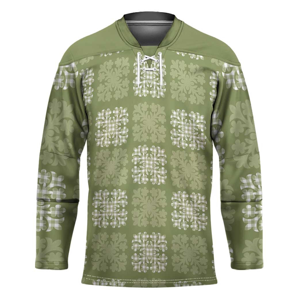 Vesuvian Green Palaka Quilt Hawaii Hockey Jersey Traditional Hawaii-plaid Pattern - Polynesian Pride
