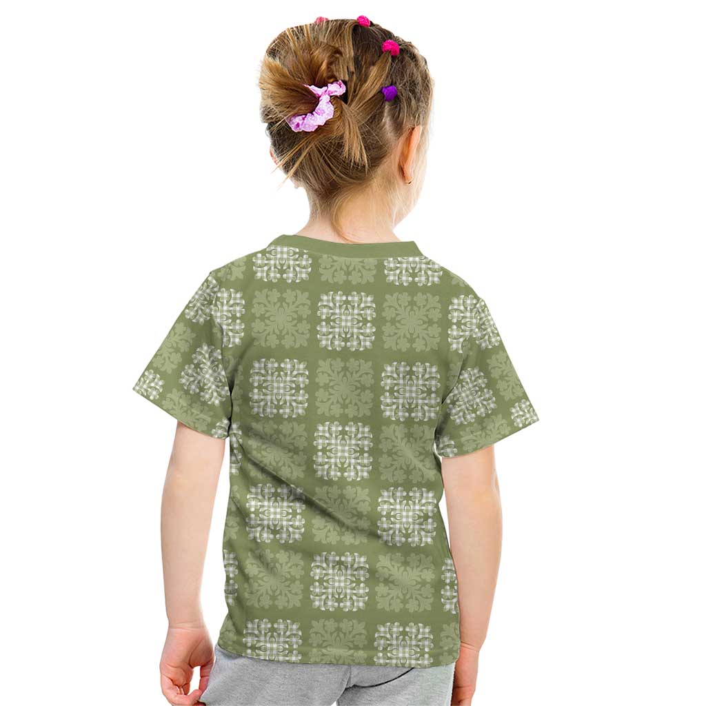 Vesuvian Green Palaka Quilt Hawaii Kid T Shirt Traditional Hawaii-plaid Pattern - Polynesian Pride