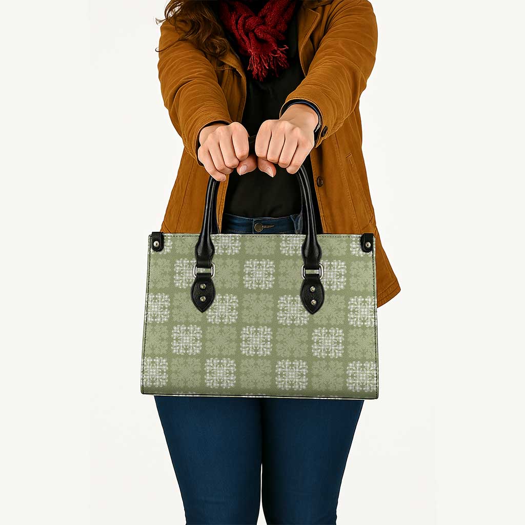 Vesuvian Green Palaka Quilt Hawaii Leather Bag Traditional Hawaii-plaid Pattern - Polynesian Pride
