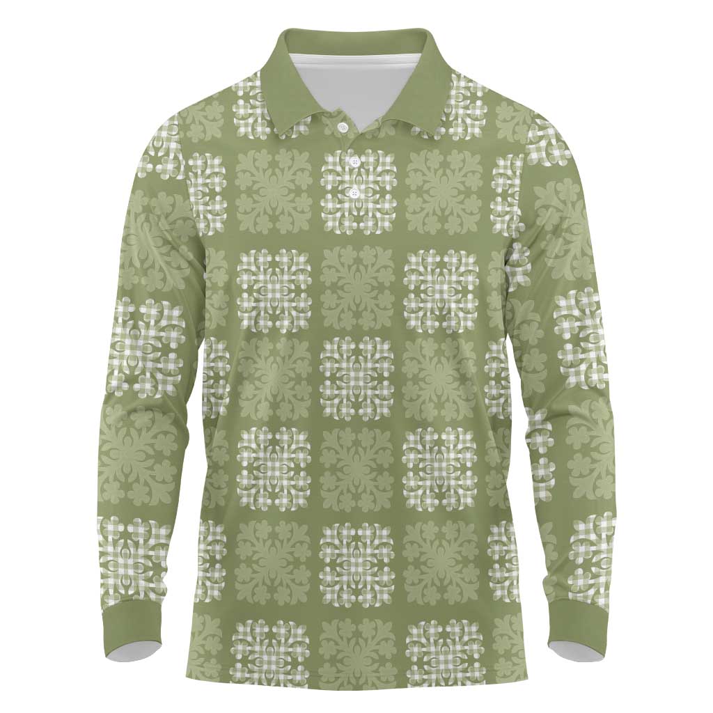 Vesuvian Green Palaka Quilt Hawaii Long Sleeve Polo Shirt Traditional Hawaii-plaid Pattern LT14 Vesuvian Green - Polynesian Pride