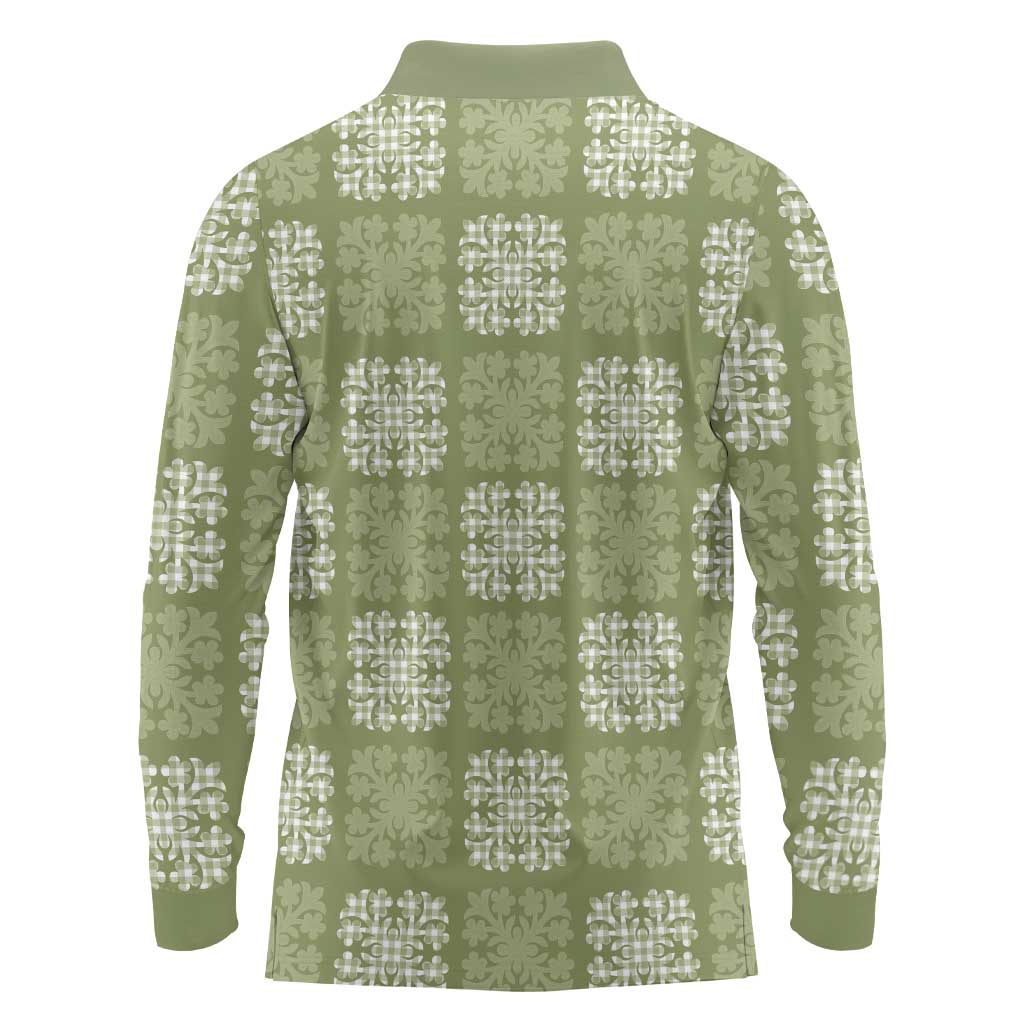 Vesuvian Green Palaka Quilt Hawaii Long Sleeve Polo Shirt Traditional Hawaii-plaid Pattern LT14 - Polynesian Pride