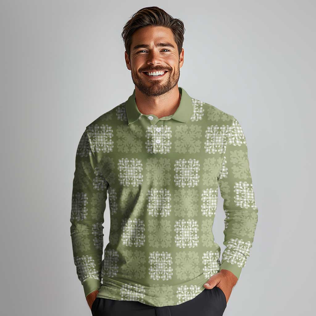 Vesuvian Green Palaka Quilt Hawaii Long Sleeve Polo Shirt Traditional Hawaii-plaid Pattern LT14 - Polynesian Pride
