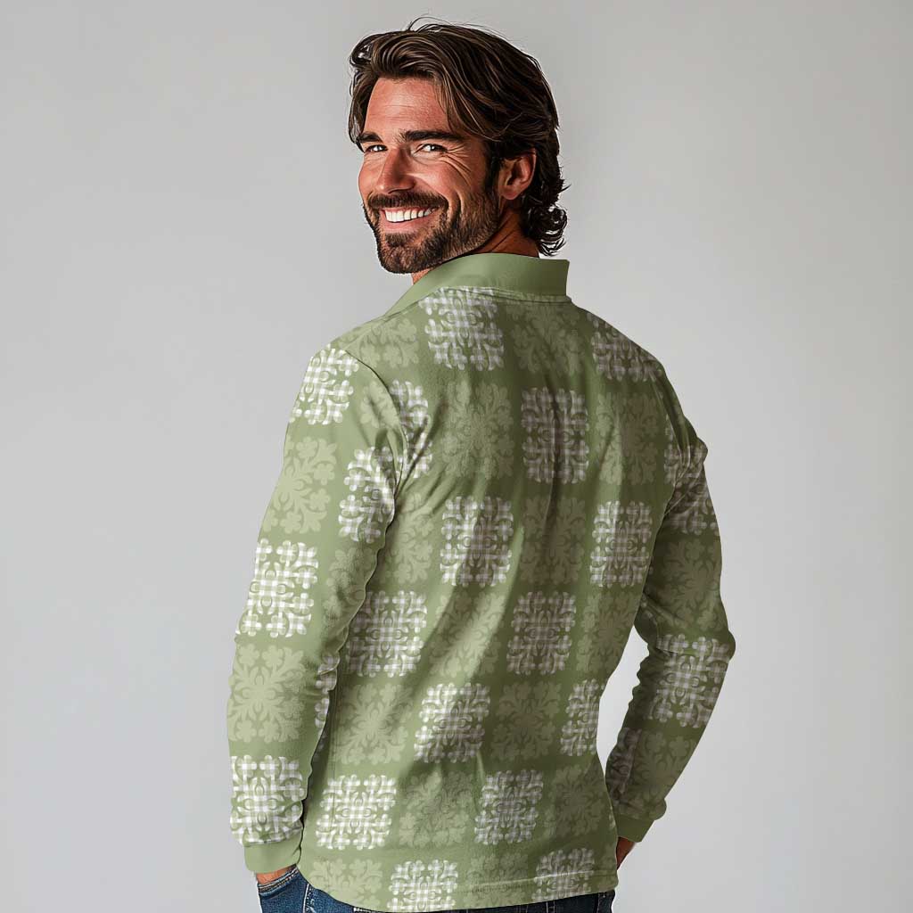Vesuvian Green Palaka Quilt Hawaii Long Sleeve Polo Shirt Traditional Hawaii-plaid Pattern LT14 - Polynesian Pride
