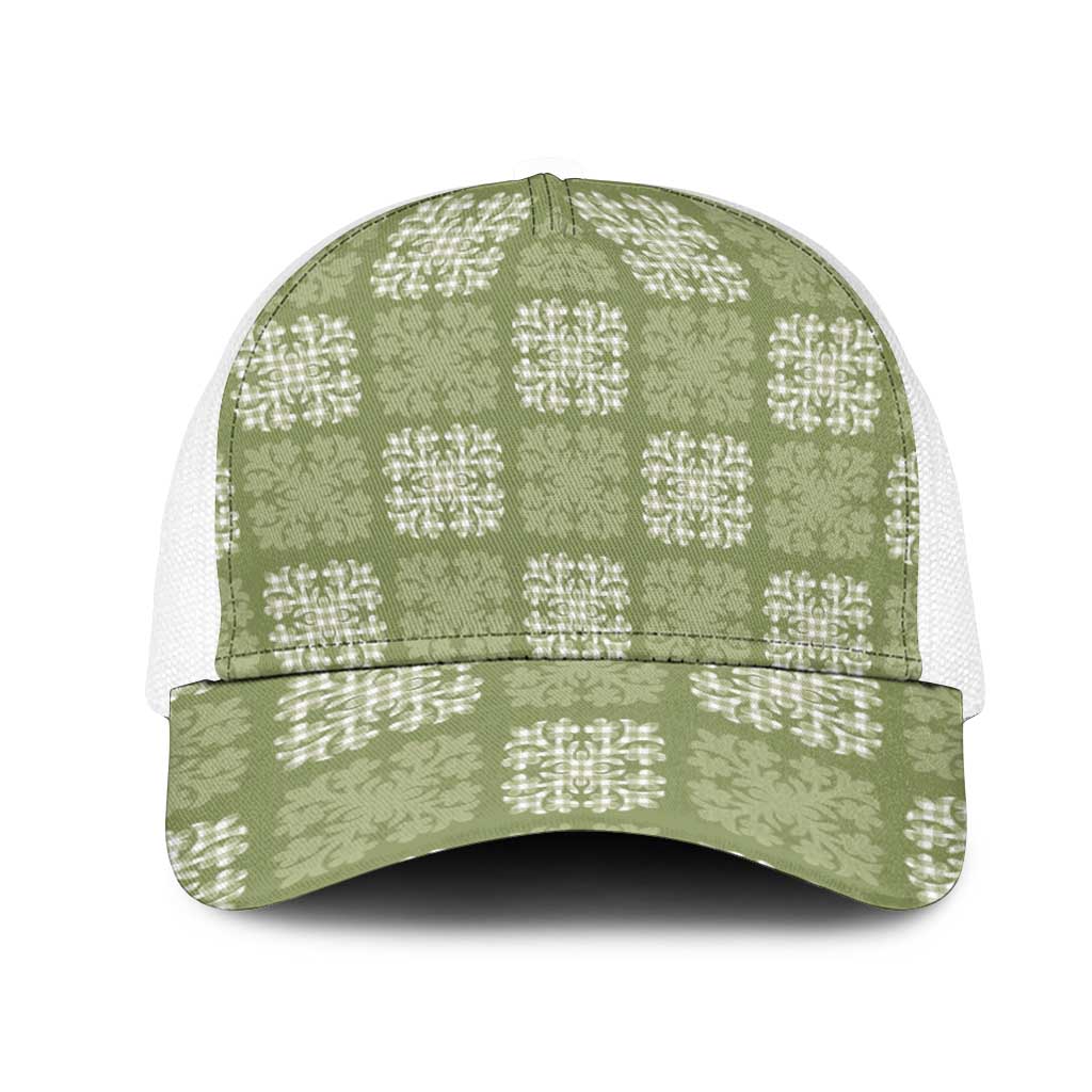 Vesuvian Green Palaka Quilt Hawaii Mesh Trucker Cap Traditional Hawaii-plaid Pattern - Polynesian Pride