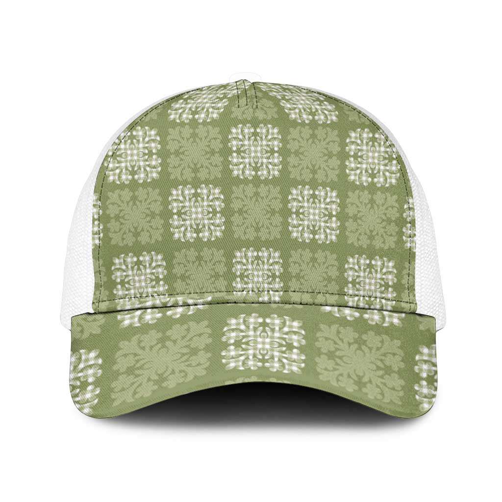 Vesuvian Green Palaka Quilt Hawaii Mesh Trucker Cap Traditional Hawaii-plaid Pattern - Polynesian Pride
