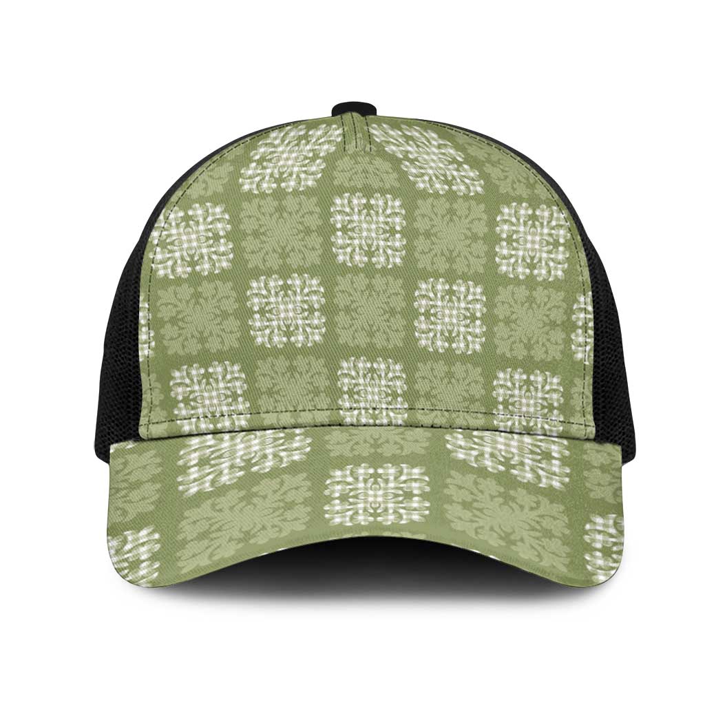 Vesuvian Green Palaka Quilt Hawaii Mesh Trucker Cap Traditional Hawaii-plaid Pattern - Polynesian Pride